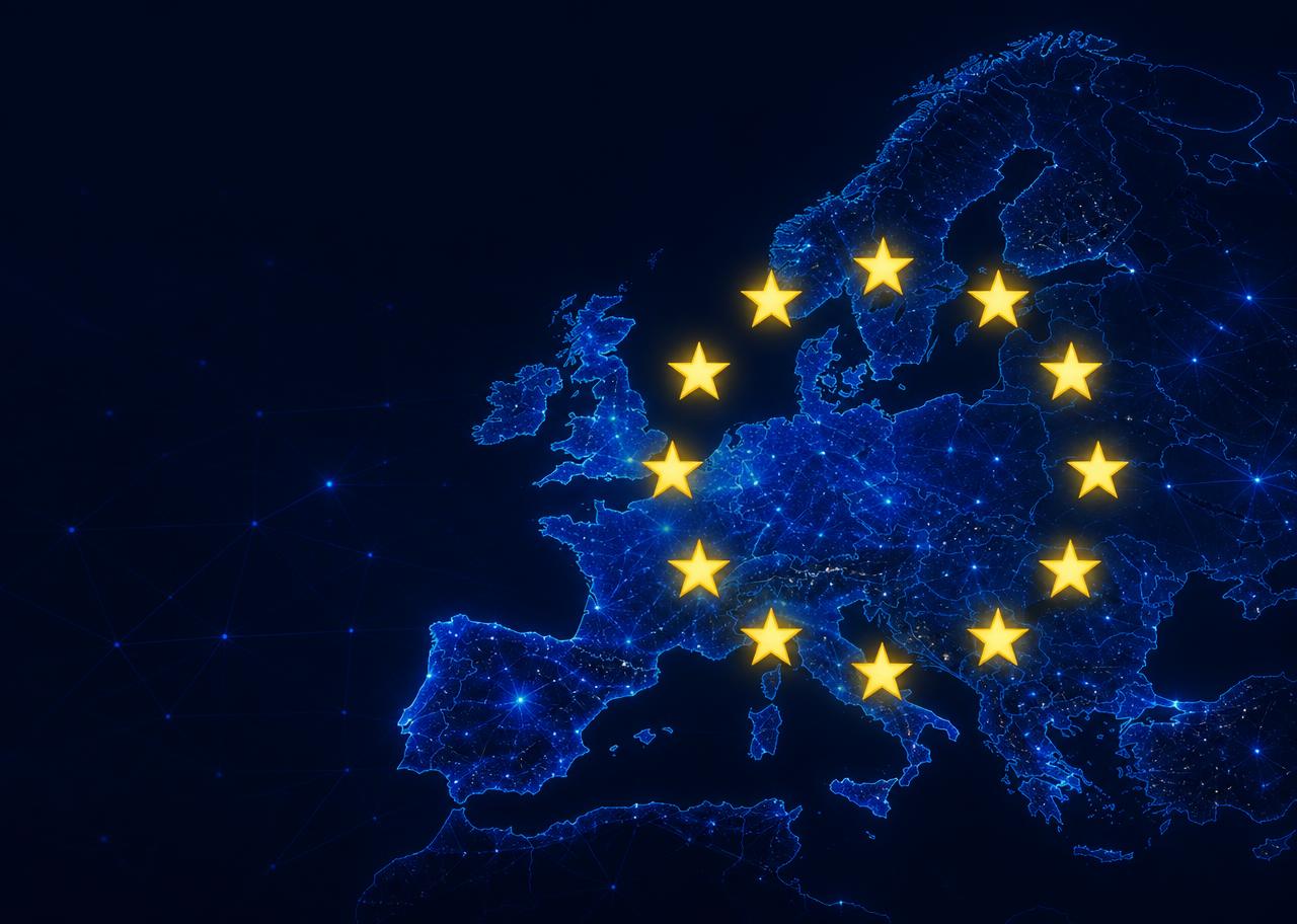Schengen bölgesi ve SIS üye devletlerini gösteren Avrupa haritası ve AB yıldızları